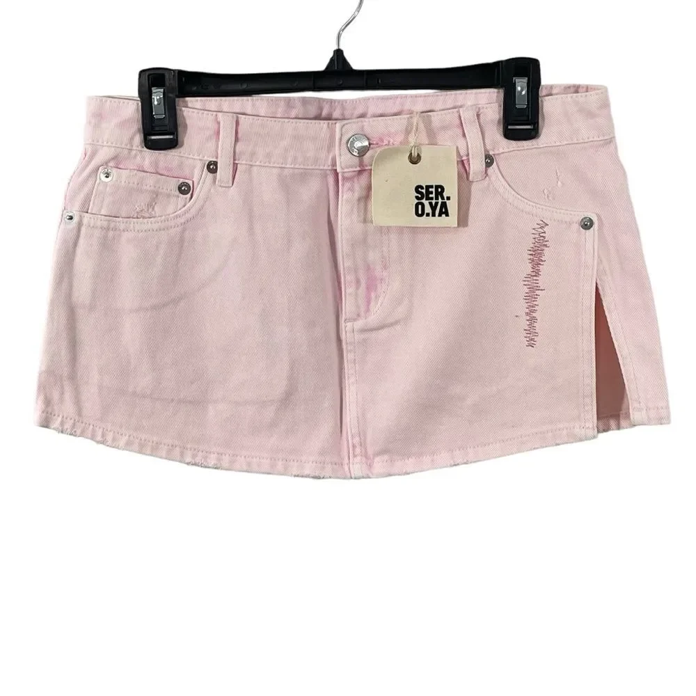 NWT SER.O.YA Zuri Denim Skirt‎ in Bleach Pink Size 26
